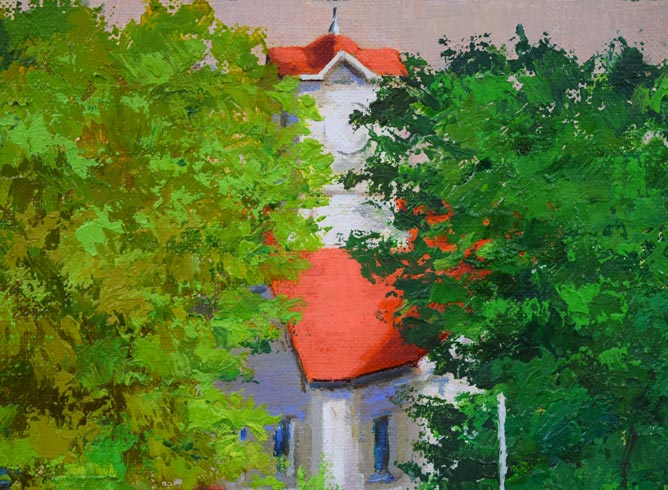 本藤等「夏の時計台」油絵・F4号　拡大画像1