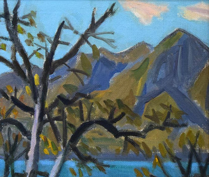 一木万寿三「支笏湖（樽前山）」油絵・F4号　拡大画像3