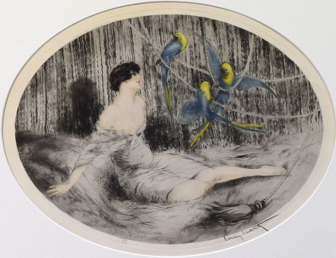 ルイ　イカール(Louis　Icart)「オウム」銅版画（エッチング） 絵画買取・販売の小竹美術