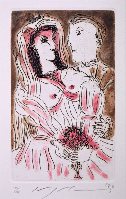 池田満寿夫「カップル」銅版画　作品全体拡大画像