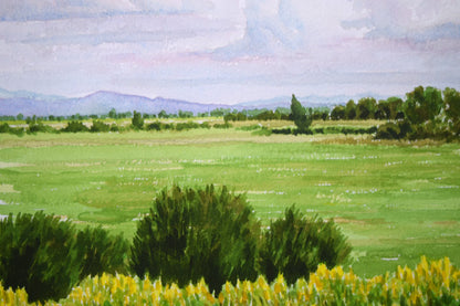 石川雄一「石狩川河畔（江別・角山）」水彩画　拡大画像1