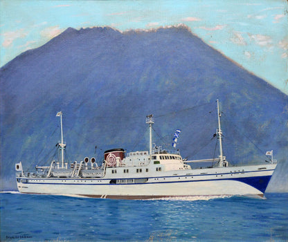 石川滋彦「高千穂丸（桜島）」油絵・F10号・1956年作　拡大部分1