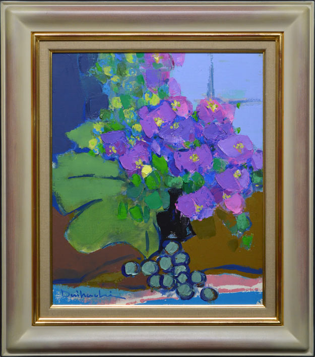 糸　大八「窓辺の花」油絵・Ｆ8号