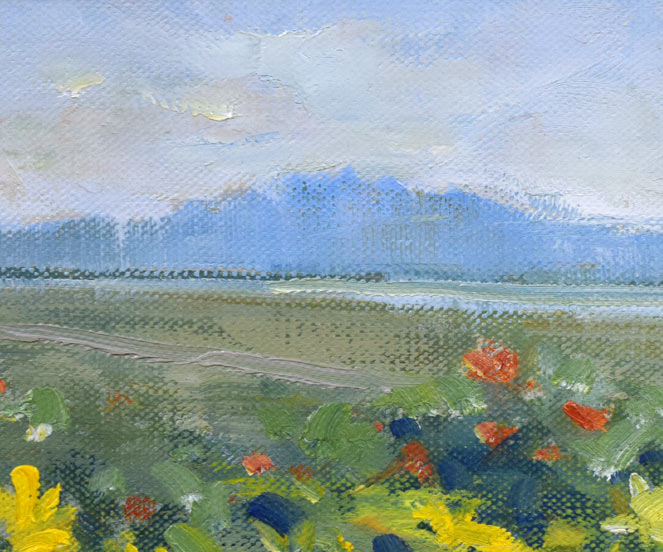伊藤仁「小清水原生花園（斜里岳）」油絵・F4号　拡大画像1（斜里岳）