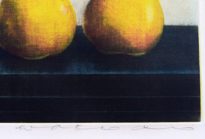 伊藤倭子「5つの梨」銅版画　本人直筆鉛筆サイン画像