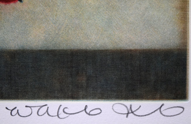 伊藤倭子「赤い実」銅版画　本人直筆鉛筆サイン拡大画像