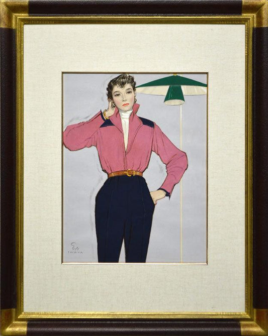 岩田専太郎「婦人」水彩画