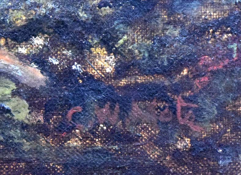 ジョージ　W　モート（GEORGE　WILLIAM　MOTE）「群れを気遣う羊飼い（19世紀英国絵画）」油絵・変形25号　サイン拡大画像