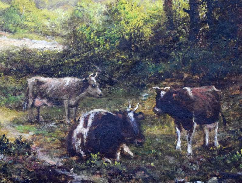 ジョージ　W　モート（GEORGE　WILLIAM　MOTE）「群れを気遣う羊飼い（19世紀英国絵画）」油絵・変形25号　拡大部分1