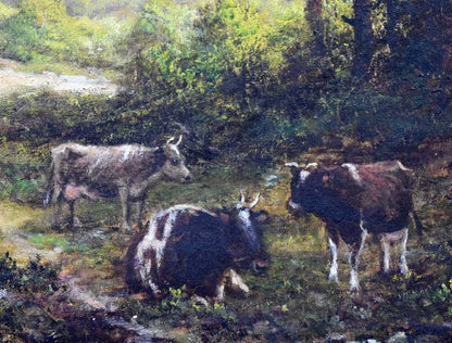ジョージ　W　モート（GEORGE　WILLIAM　MOTE）「群れを気遣う羊飼い（19世紀英国絵画）」油絵・変形25号　拡大部分1