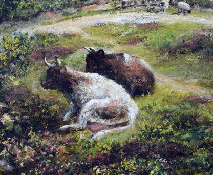 ジョージ　W　モート（GEORGE　WILLIAM　MOTE）「群れを気遣う羊飼い（19世紀英国絵画）」油絵・変形25号　拡大部分2