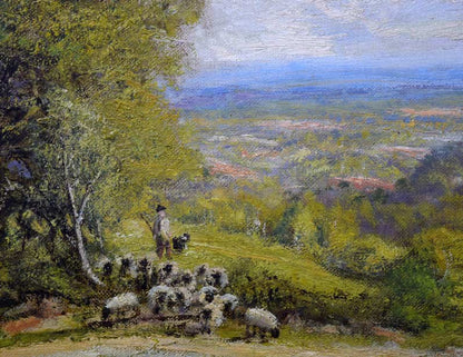 ジョージ　W　モート（GEORGE　WILLIAM　MOTE）「群れを気遣う羊飼い（19世紀英国絵画）」油絵・変形25号　拡大部分3