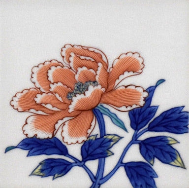 十五代　辻常陸「牡丹四月」陶板画額装　作品全体拡大画像