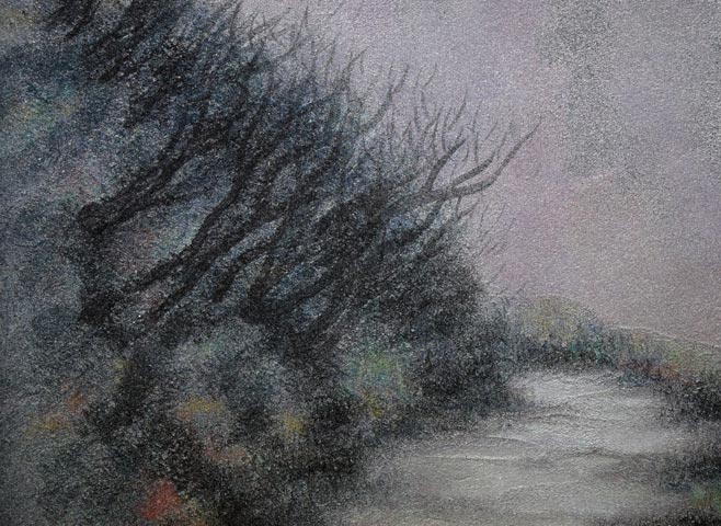 下保昭「峠の月」日本画・P4号　拡大画像1