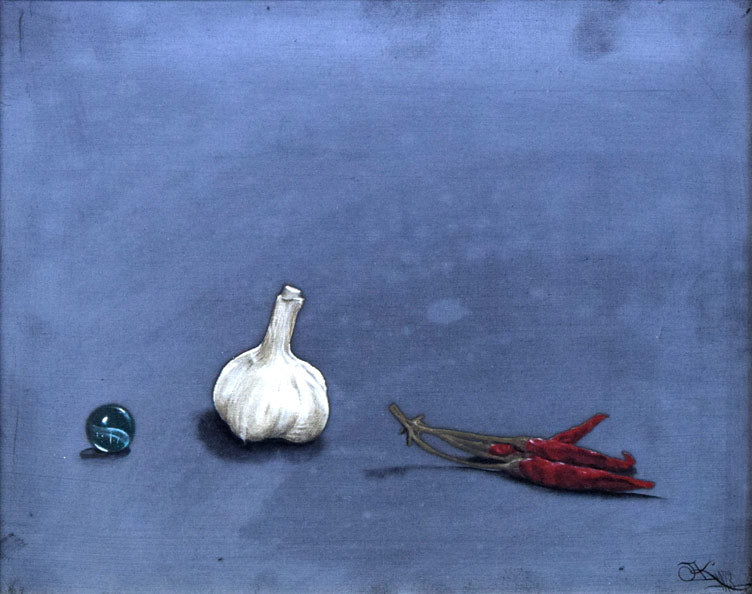 神近昭「蒜玉（サンギョク）と唐がらし」油絵・F3号　拡大部分