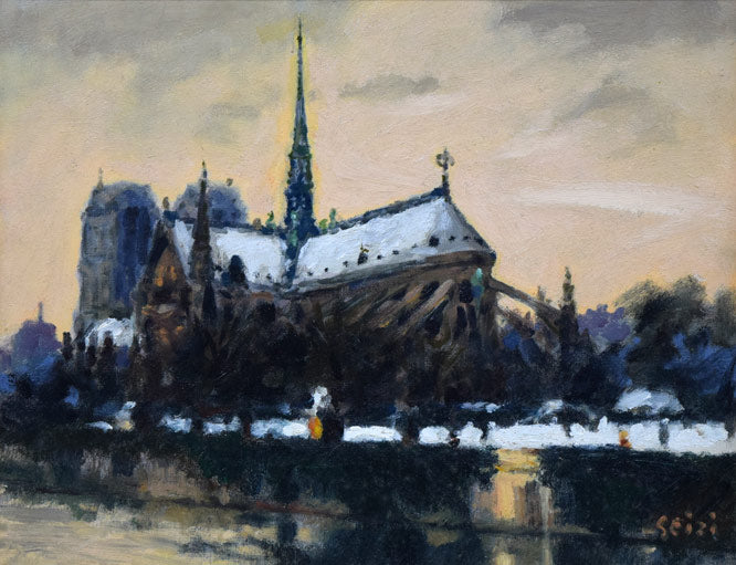 金子誠治「パリ風景（ノートルダム大聖堂）」油絵・F6号　作品全体拡大画像