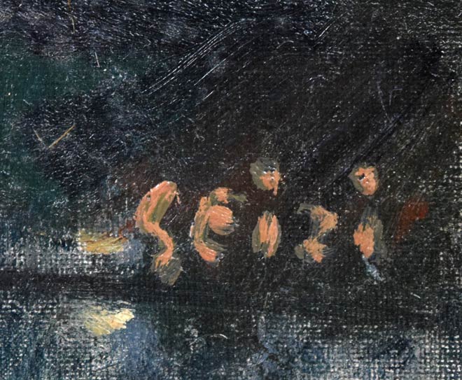 金子誠治「パリ風景（ノートルダム大聖堂）」油絵・F6号　サイン拡大画像