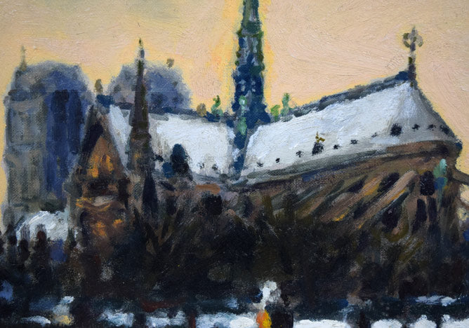 金子誠治「パリ風景（ノートルダム大聖堂）」油絵・F6号　拡大画像3