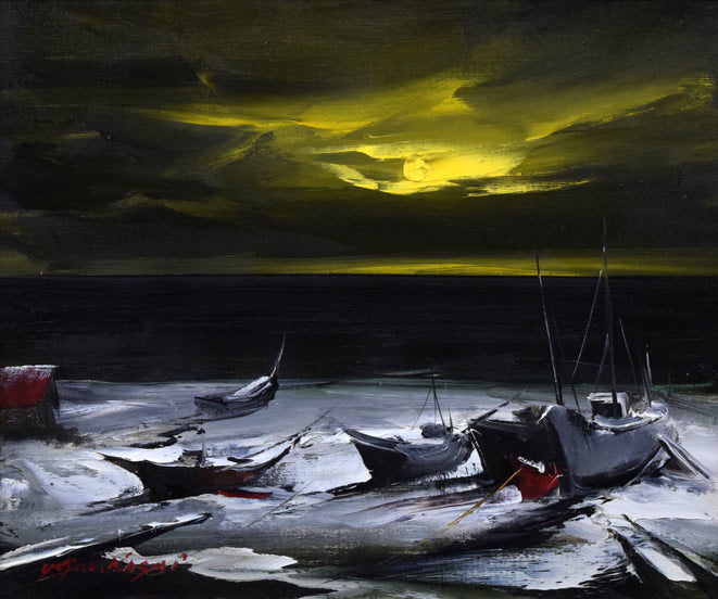 葛西四雄「オホーツク海の日の出」油絵・F8号　作品全体拡大画像