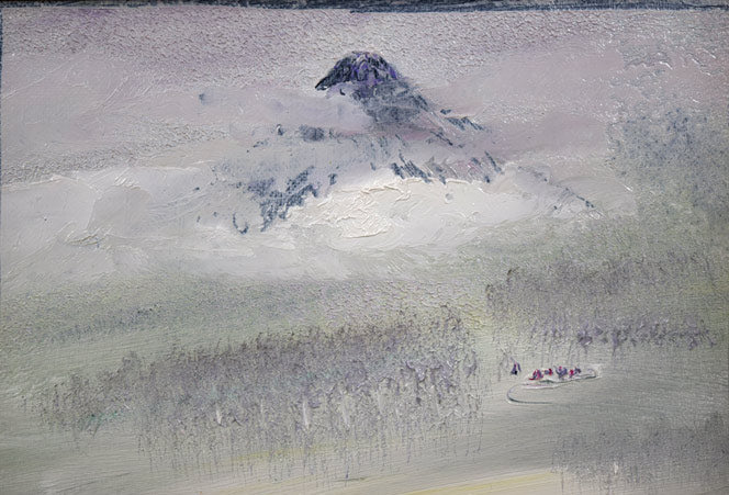 片山弘明「北の大地（セタナリアの丘・ルスツ）」油絵・F4号　拡大画像1（羊蹄山）