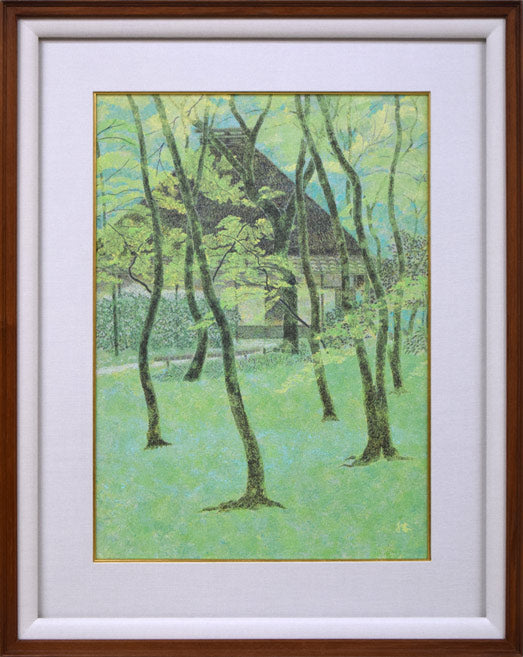 勝田幸男「新緑祇王寺（京都）」粒画