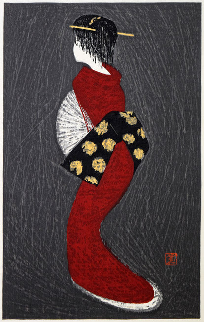 河野薫「絵島（DANCING　FIGURE）」木版画　作品全体画像