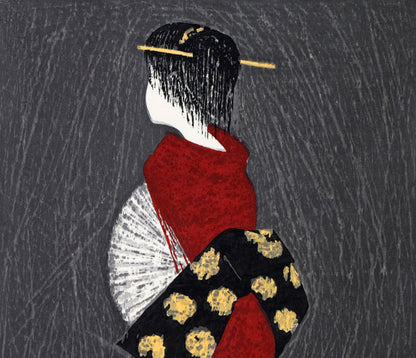 河野薫「絵島（DANCING　FIGURE）」木版画　拡大画像1
