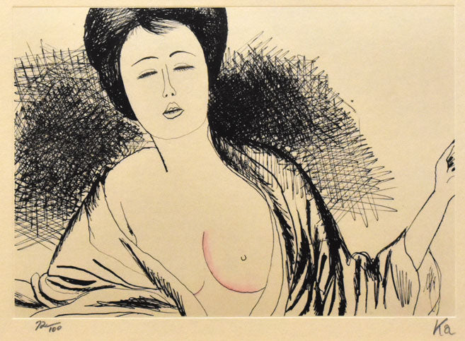 風間完「裸婦像」銅版画に手彩色　作品全体拡大画像
