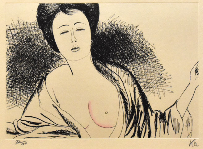 風間完「裸婦像」銅版画に手彩色　作品全体画像