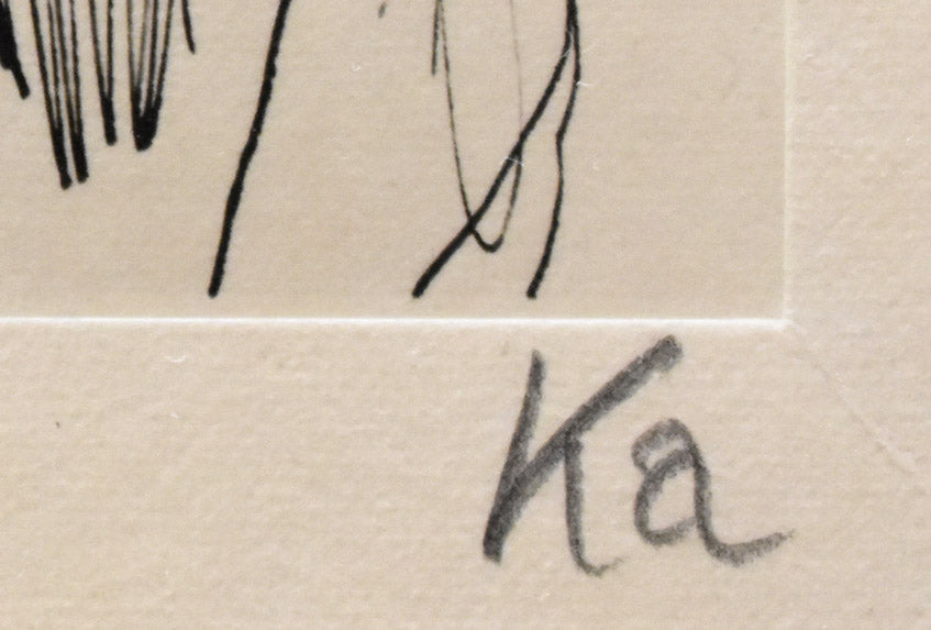 風間完「裸婦像」銅版画に手彩色　本人直筆鉛筆サイン部分