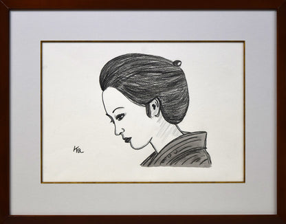 風間完「女の横顔」肉筆鉛筆・墨画