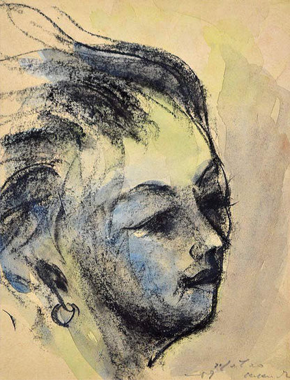 菊地　又男「加清純子像？」水彩画・1959年作　拡大部分