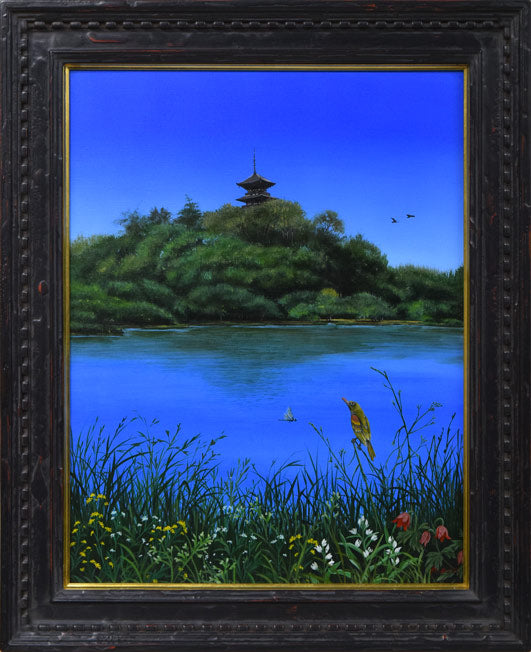 北久美子「三渓園（横浜市）」油絵・P10号