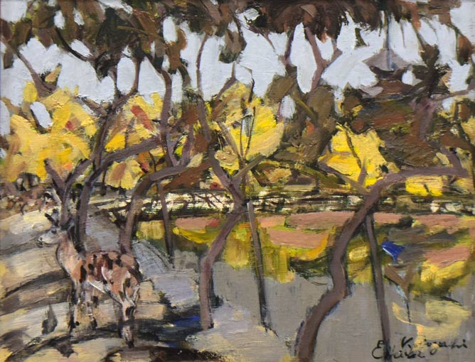 小林英吉「秋晴れの奈良公園」油絵・F6号　作品全体拡大画像