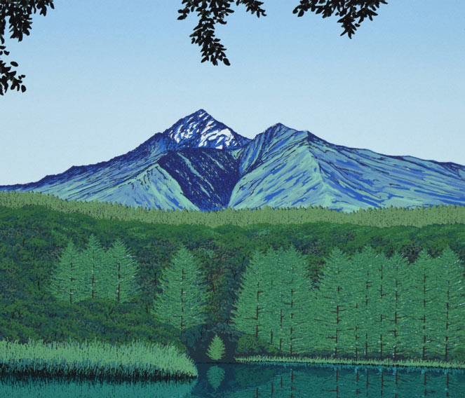 小暮真望「緑映利尻」シルクスクリーン版画　拡大画像1