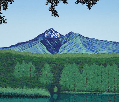 小暮真望「緑映利尻」シルクスクリーン版画　拡大画像1