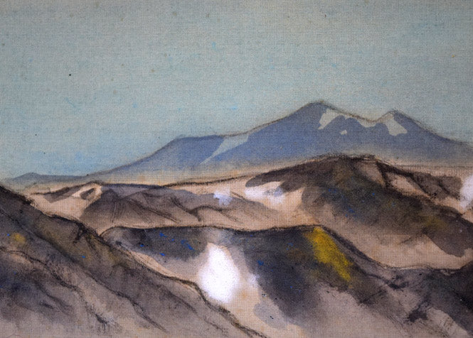 小浜亀角「大雪山風景」日本画・P8号　拡大画像1