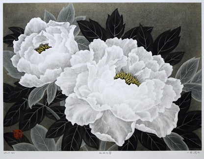 小泉淳作「牡丹双華」銅版画　作品全体拡大画像