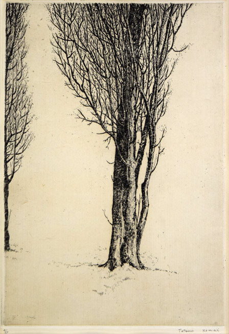 駒井哲郎「樹」エッチング（銅版画）　作品全体拡大画像