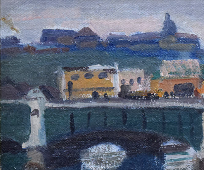 小竹義夫「釧路小景（幣舞橋）」油絵・F4号　拡大画像1