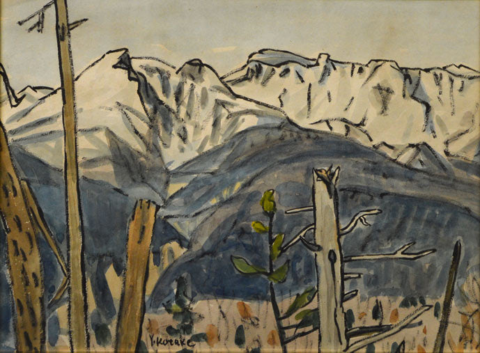 小竹義夫「大雪山」水彩画　作品全体画像