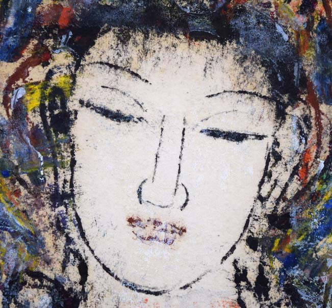 孔柏基（KONG　Baiji）「観音」パネルに貼付した紙に油彩・F6号　拡大画像2