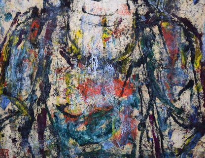 孔柏基（KONG　Baiji）「観音」パネルに貼付した紙に油彩・F6号　拡大画像3