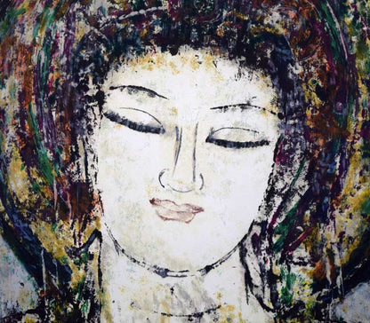 孔柏基（KONG　Baiji）「菩薩」リトグラフ　拡大画像1