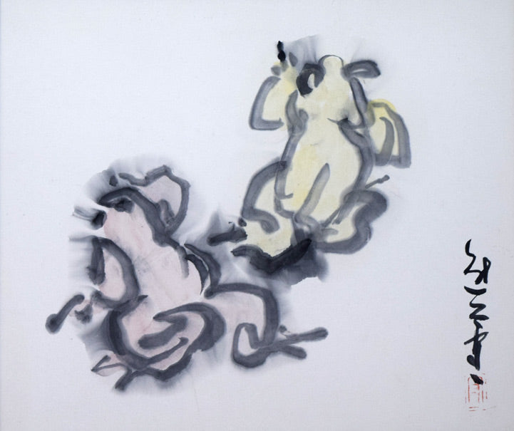 熊谷守一「二匹蝦蟆（ガマ）」肉筆水墨淡彩画　作品全体拡大画像