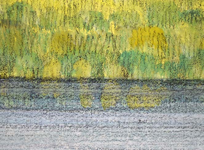 国井澄「水辺早春」水彩画・色紙額装　拡大画像2