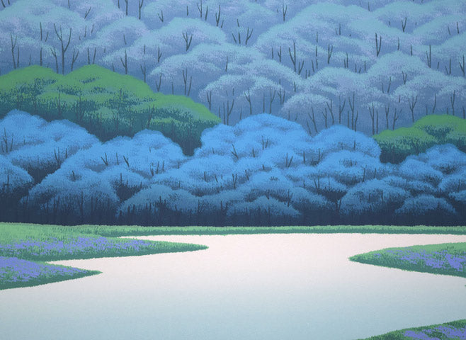 国武久巳「蒼森の水辺」シルクスクリーン版画　拡大画像2