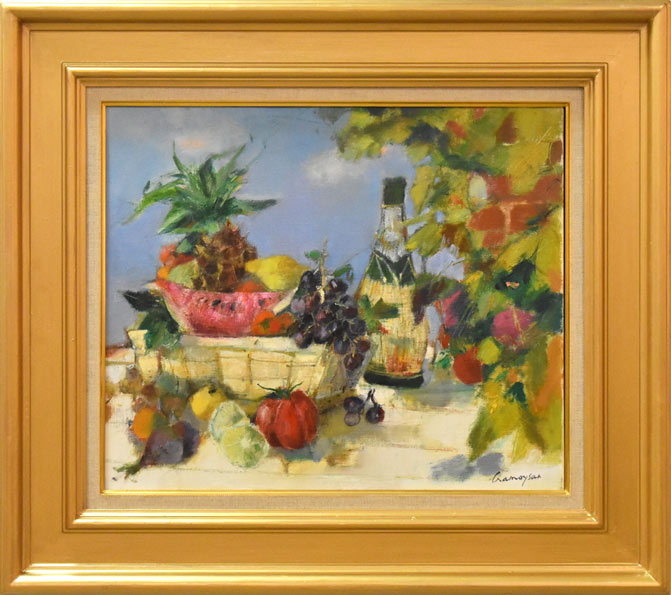 マルセル・クラモアザン「陽のあたるテーブル」油絵・仏F10号