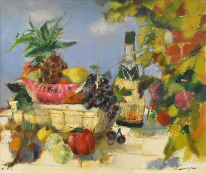マルセル・クラモアザン「陽のあたるテーブル」油絵・仏F10号　作品全体拡大画像
