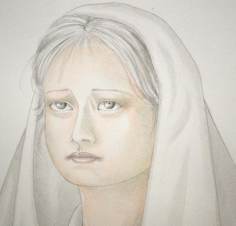 栗原喜依子「女性像」水彩画　拡大部分4